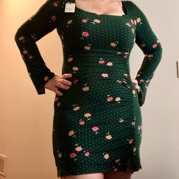NWT Free People Celia Green Polka Dot & Floral Print Long Sleeve Mini Dress XS - Picture 8 of 14